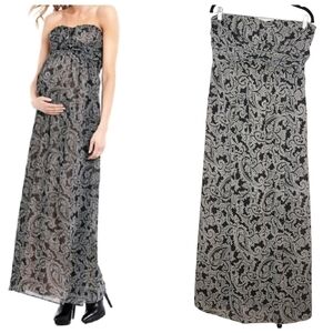 Jessica Simpson maternity strapless maxi dress. Black beige paisley.  Size large